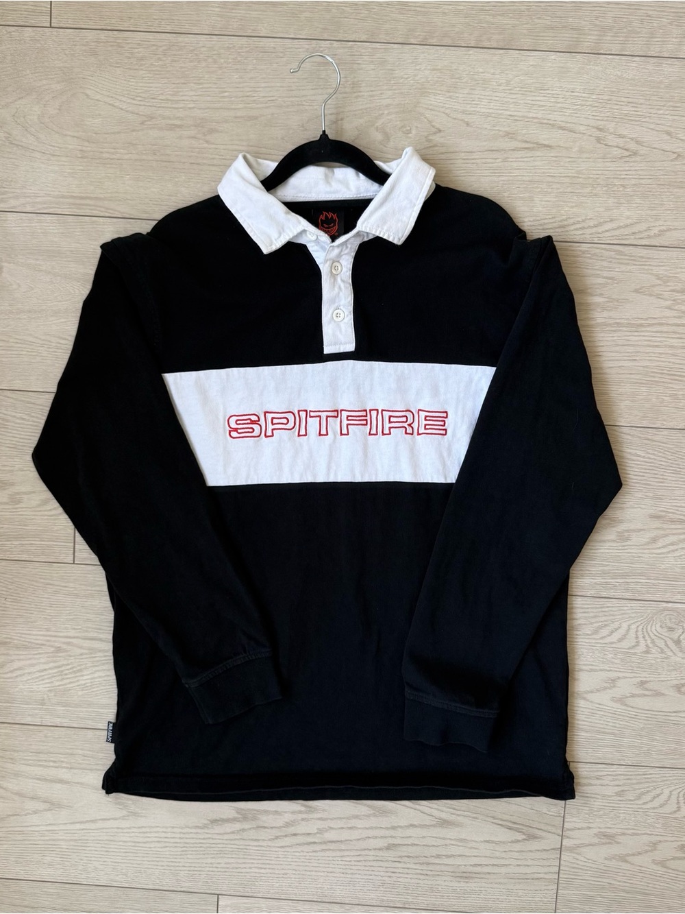 Spitfire Wheels Long Sleeve Rugby Polo Shirt Embroidered Mens M 100% Cotton
